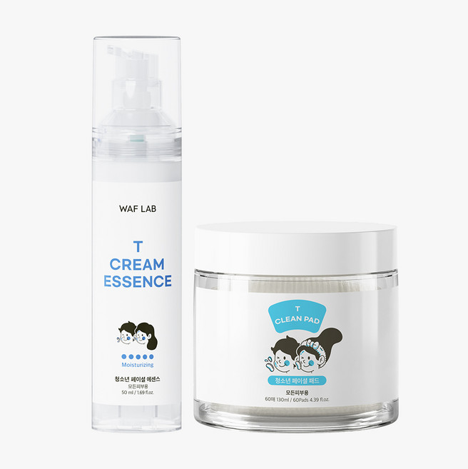 와프랩 티 청소년 클린 토너 패드&크림 에센스 수부지 청소년 유수분 밸런스 케어 세트, 1개, 130ml