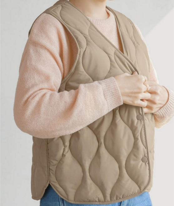 소프트웨이브 퀼팅 베스트 여성 경량 패딩 조끼 (베이지/블랙/크림)