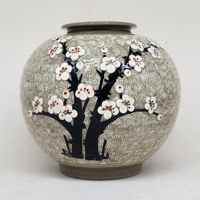 해성도자기 분청 매화 미니 단지 달항아리 전통 소품 외국인 선물 풍수 소품