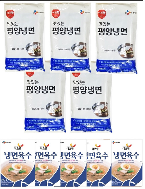 CJ프레시웨이 평양물냉면사리 + 육수 5인분 세트, 540g