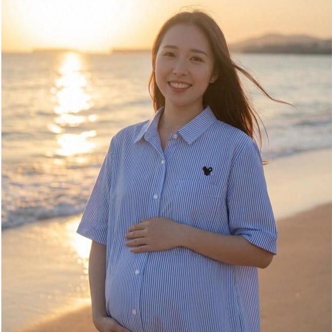 마카롱가든 임산복 임부복 원피스 반팔 루즈핏 폴로 스트라이프 시원 쿨링 통기성 A라인