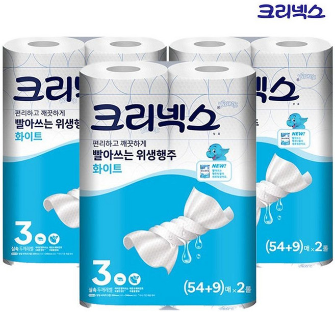 크리넥스 빨아쓰는 행주타월 54매+9매 x2롤 x3개, 단품