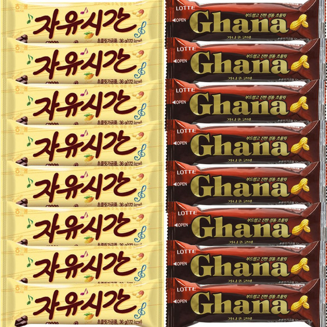 자유시간 36g 12P + 가나 초코바 땅콩 45g 12P 총24P, 1세트, 972g