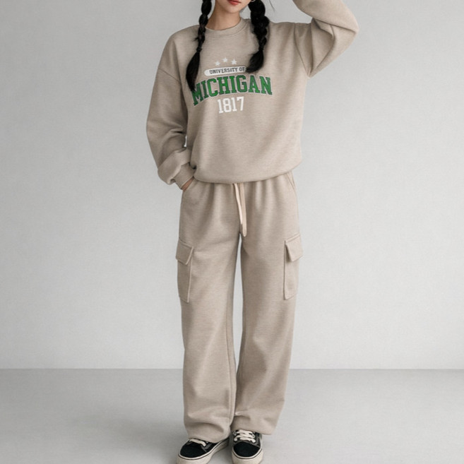 다미타니 긴팔 맨투맨 밴딩 카고 팬츠 트레이닝 세트 OCZ0903