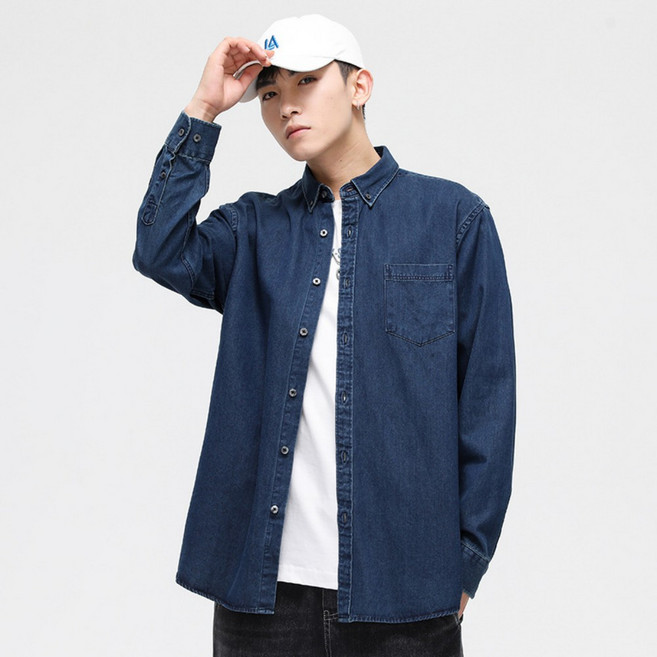 웨일쓰 남성 캐주얼 심플 청남방 트렌디 데일리룩 긴팔 데님 셔츠