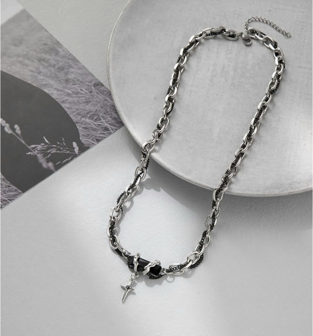 레몬트리 35십자가 블랙보석 써지컬스틸 남성목걸이*기프트박스