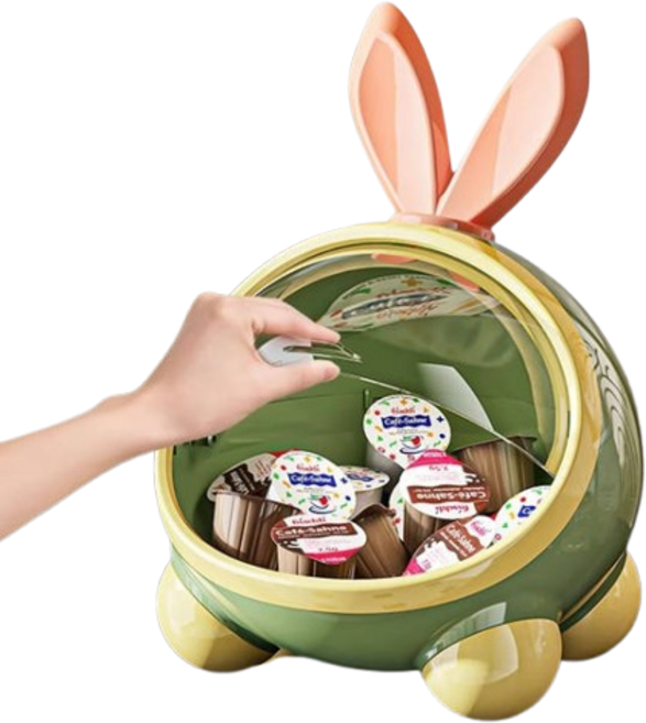 KINCODE 입구가 넓은 귀여운 토끼 투명 돔 수납함 커피캡슐 보관함 정리함, 1개, 피치버니