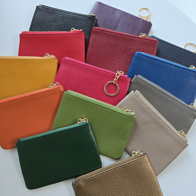 [캐비넷백] 천연소가죽 14컬러 미니 지퍼 카드 동전지갑 체인키링