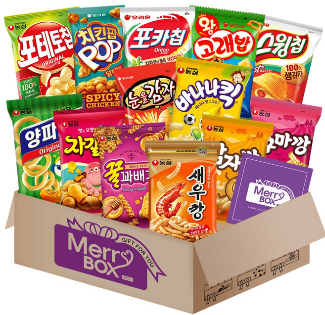 스낵 13종세트 1호{새우깡+양파링+바나나킥+꿀꽈배기+자갈치+감자깡+고구마깡+오감자+꼬북칩+스윙칩+왕고래밥+눈을감자+꼬깔콘}+메세지카드, 1박스, 과자세트