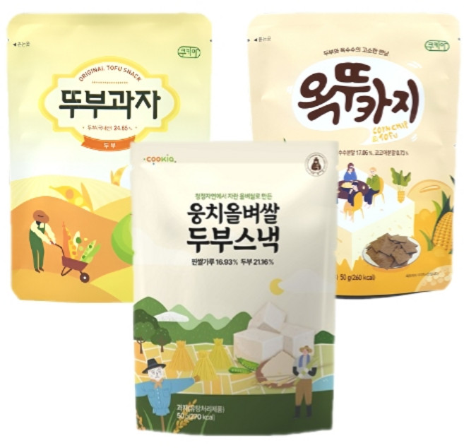 쿠키아 뚜부과자 두부과자 오리지날4봉+옥뚜카지(옥수수)2봉+웅치올벼쌀 두부스낵2봉, 150g, 1개
