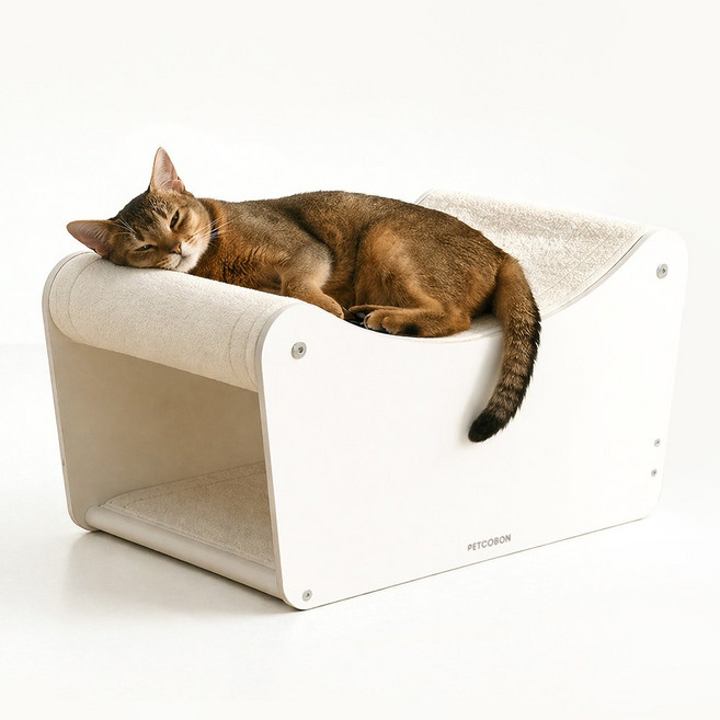 펫코본 고양이 스크래쳐 숨숨집 원목 카페트 교체형 소파, 1개, 아이보리