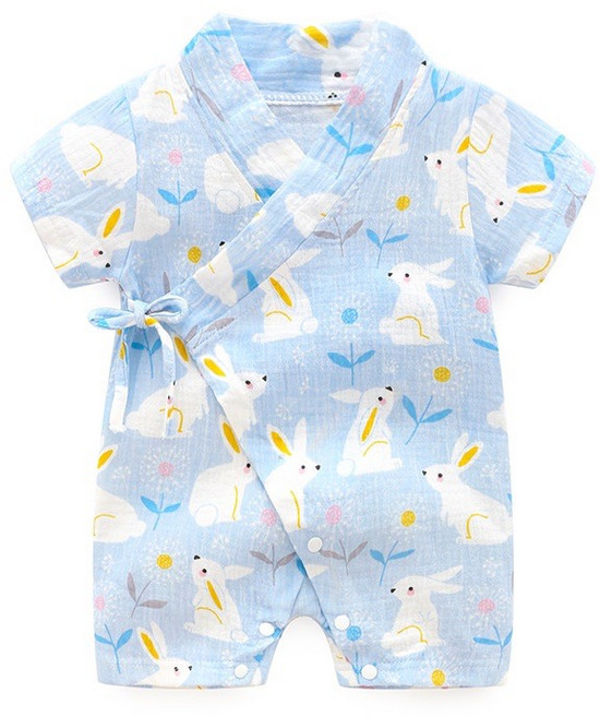 嬰兒日式紗布和服連身衣 純棉透氣短袖包屁衣