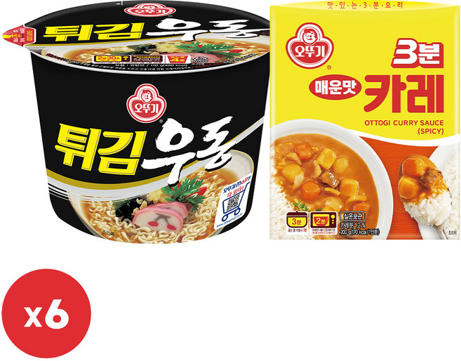 [카레튀김우동SET]오뚜기 튀김우동 용기 110g 6개+3분카레 매운맛 200g 6개, 1.86kg, 1세트