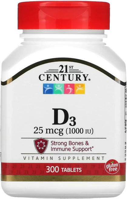 21st Century 비타민D3 25mcg(1000IU) 300정, 1개 - 쿠팡