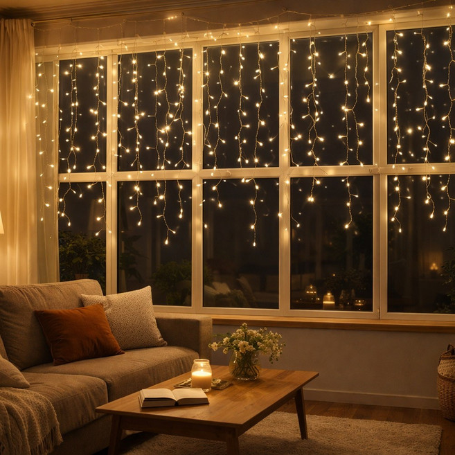 선세이브 고드름전구 LED 커튼 조명 창문 벽트리 크리스마스 장식 전구 세트 DC24V, 투명선, 전구색, 1개