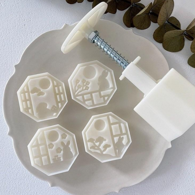 JINGHENG 추석 토끼 명절 과자 빵 앙금빵틀 화과자 월병틀 세트 월병 앙금플라워도구 수제 만들기, 추석 토끼 4종 세트 50g, 1세트