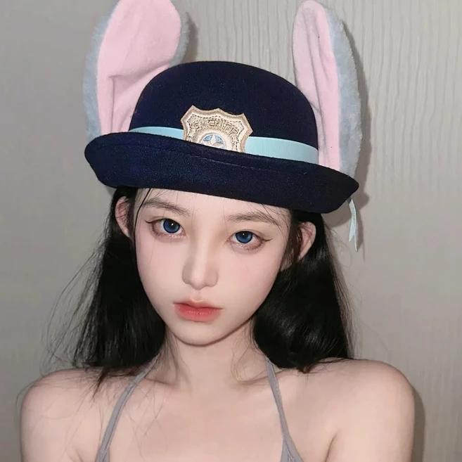새로운 주디 모자 토끼 볼러 Zootopia 경찰관 어린이 성인 코스프레 머리띠 장식 귀여운 선물 핫, 03 adult 57cm, 1개