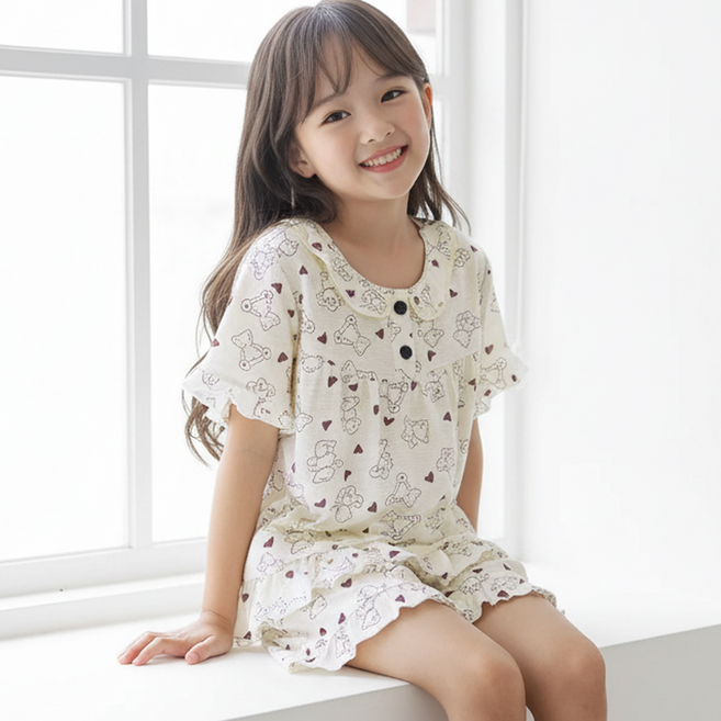 캐리루시 아동 주니어 크링클 프릴 반팔 잠옷 상하세트