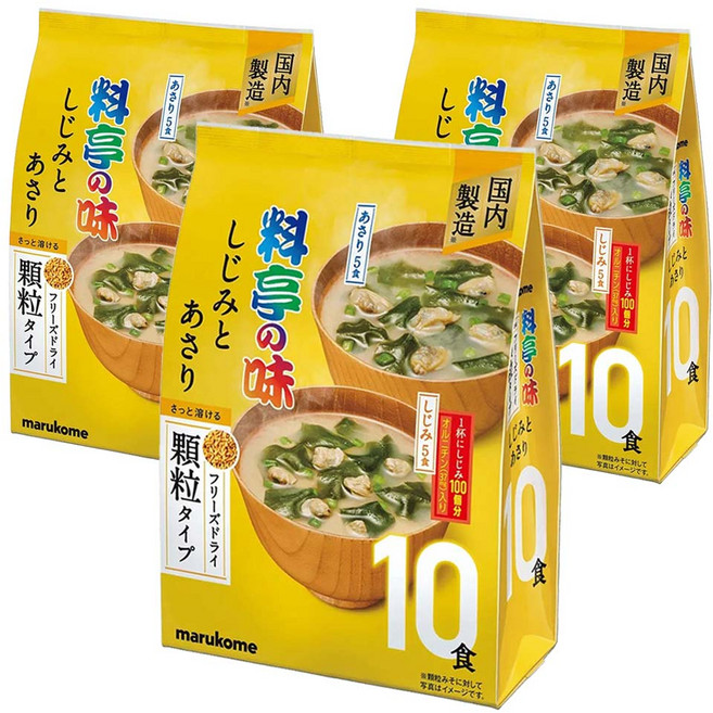 마루코메 대용량 동결건조된 과립 미소국 바지락 5개입 + 조개 5개입, 70g, 3개