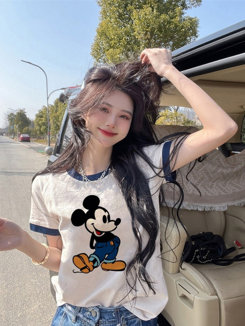 [♥당일 배송♥] 화이트 미키 체리 티셔츠 여름 코튼 패션 캐주얼 반팔 루즈 프린트 귀여운 트렌드 스타일