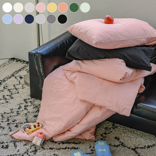 퓨어코튼 고밀도 워싱 무봉제 사계절 이불베개세트 SS/Q 14컬러