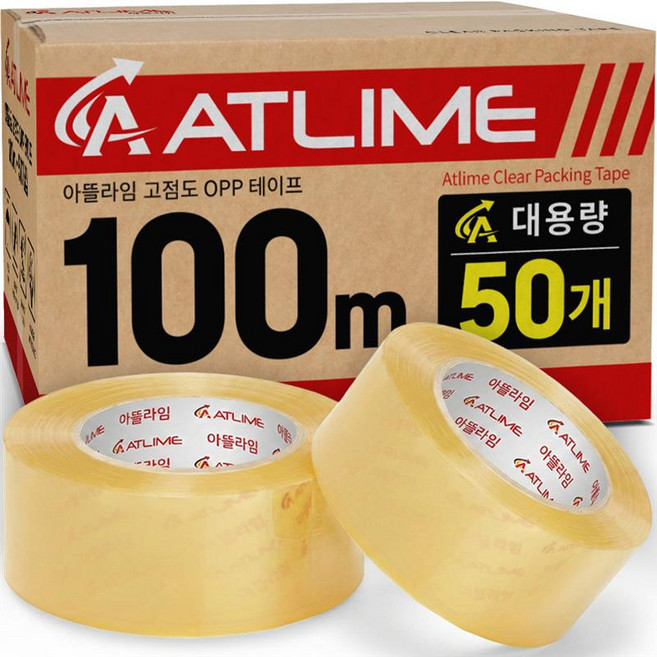 아뜰라임 대용량 고점착 투명 OPP 박스테이프 48mm, 50개, 100m