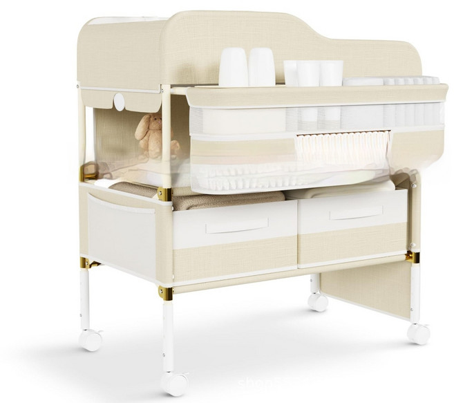 可摺疊升降嬰兒尿布台，免彎腰換尿布育嬰好幫手, 四柱版本米色