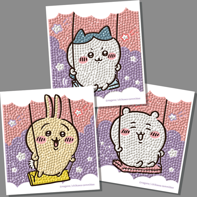 DIY스티커형 보석십자수_먼작귀(치이카와 3종내입)_구름그네, 1개