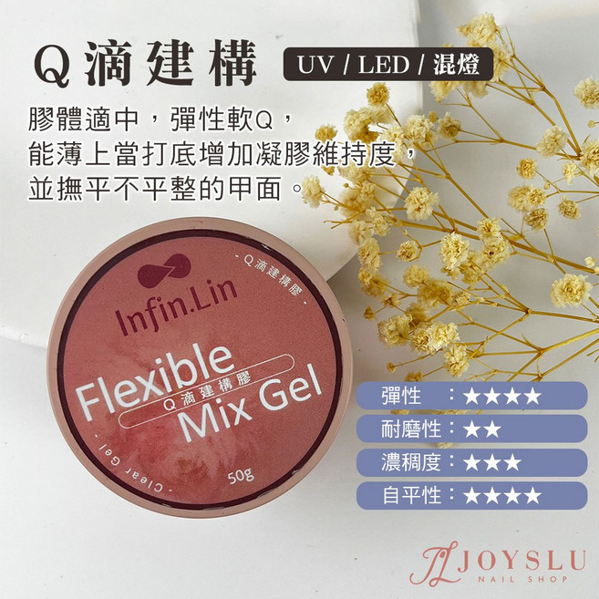Infin.Lin 罐裝功能膠 美甲 建構膠 底膠 封層 光療指甲油 甲油膠 美甲膠, 1個, Infin_罐裝_Q滴建構_50g