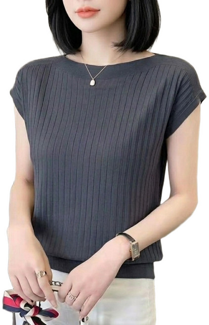 쥬베아르 여성 루즈핏 보트넥 반팔 니트 니트티 쿨 티셔츠