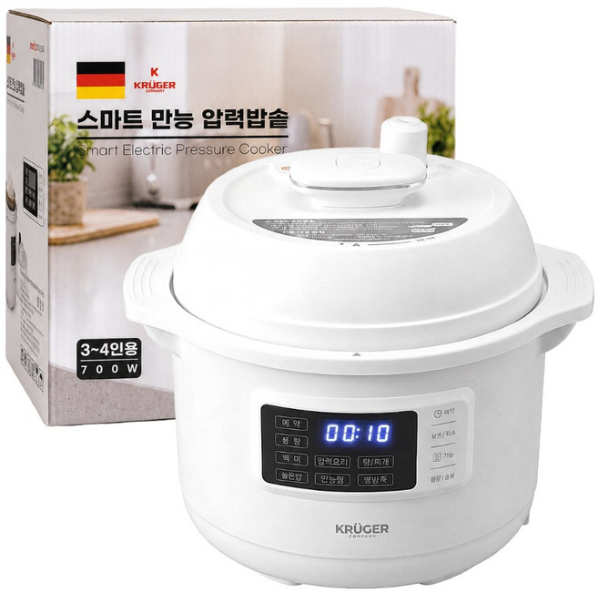 8위 - 크루거 스마트 만능 전기압력밥솥 솥밥 누룽지 숭늉 3~4인용 2L, 세라믹 화이트, KRPC-4133