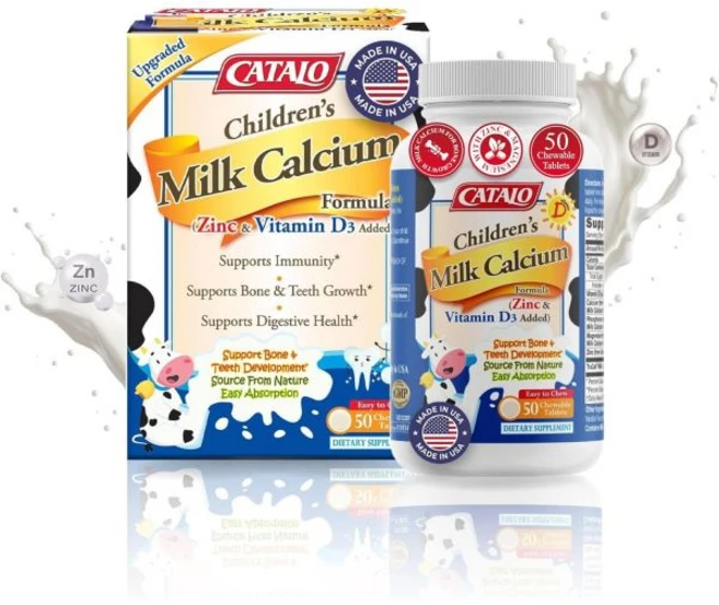CATALO Children’s Milk Calcium Formula – Kids & Toddler Milk Bone Supplement Zinc & Vitamin D3 A, 1, 50정 - 쿠팡