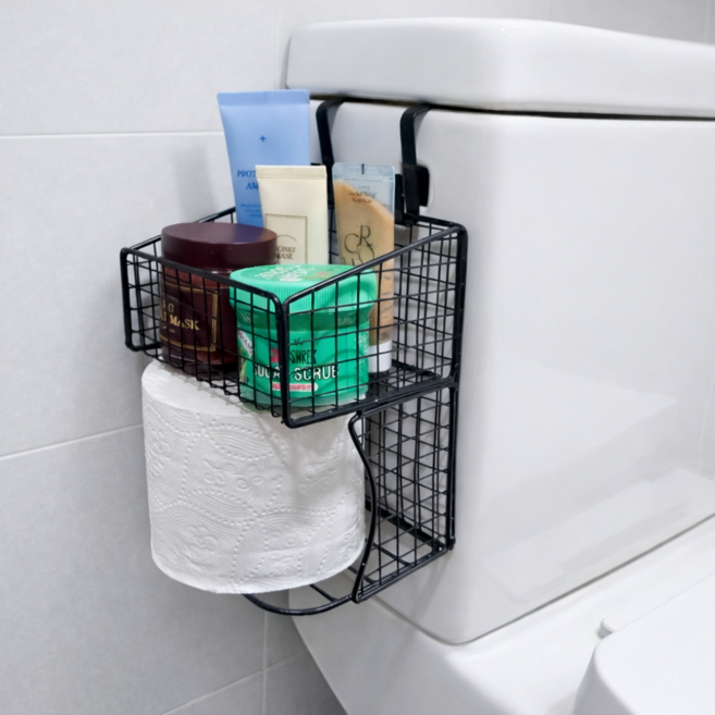 무아랑 안정고정 공간활용 욕실 걸이 선반, 블랙, 1개