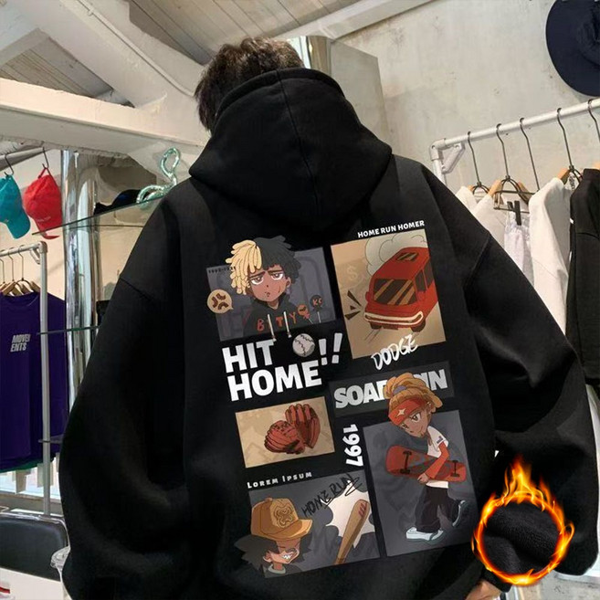 오스틱니 초특가 빅사이즈 남성용 봄가을 만화 프린팅 후드 트레이닝 맨투맨