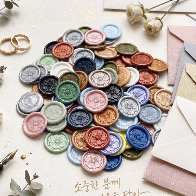 카드마켓 실링왁스 스티커 감사-플라워 (21색 color) 초대 청첩장 수제 맞춤 제작, 25개, 2. 화이트 베이직