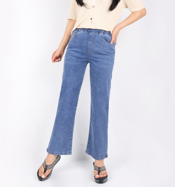 엔케이아울렛 B-여성쿨스판밴딩청바지 여자 여름용 시원한 일자 와이드 데님팬츠