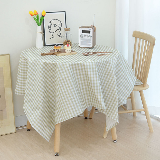 양면방수식탁보 식탁보2인 6인용 원형 방수테이블보, 140x140, 그린체크, 1개