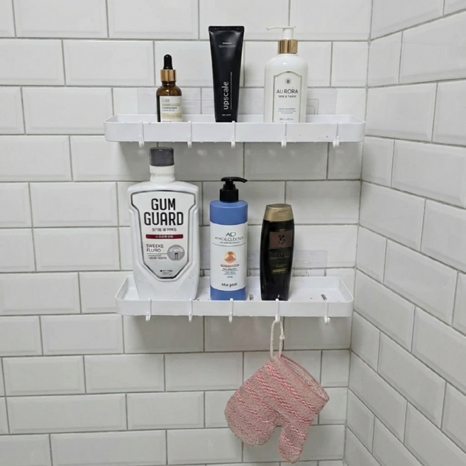 픽플랜 화장실 무타공 욕실 선반 부착식 수납 거치대, 화이트, 1개