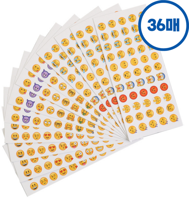 위캔바이 대용량 다꾸 칭찬스티커 이모티콘 이모지스티커 12매, 3세트, 얼굴이모지