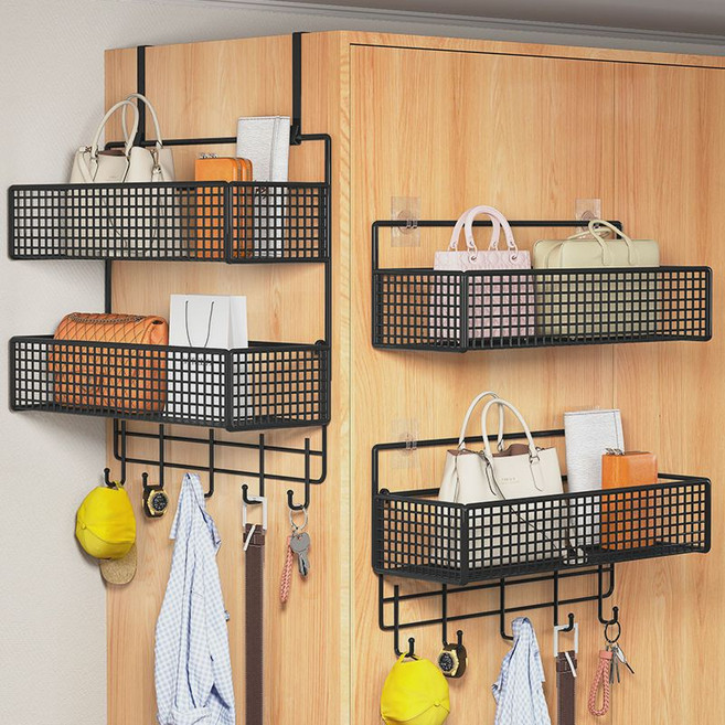 문걸이 벽걸이형 선반 옷장 가방 수납 행거, 블랙 더블 스몰 밴드 후크