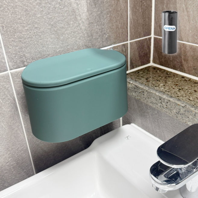 하옴 공중부양 화장실 쓰레기통 욕실 원터치 휴지통, 다크그린(dark green)