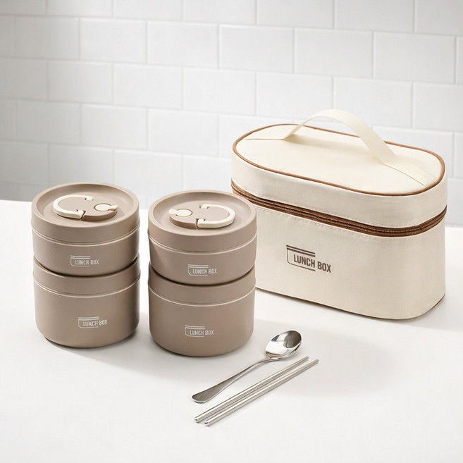 ROYAI ONE 304스텐 도시락통 전자레인지 도시락, 1세트, 카키 4단