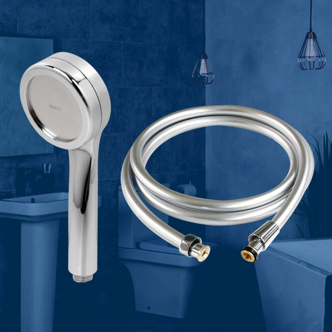 지니홀딩스 강력 수압 상승샤워기 + 물때방지 pvc 튜브형 호스 세트, 1.5m, 1개