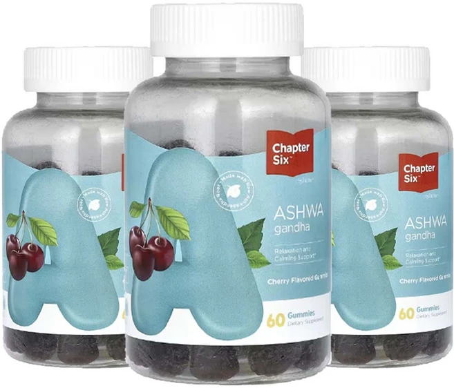 챕터식스 Ashwagandha 아쉬아간다 아쉬와간다 구미젤리 60개3통, 60정 - 쿠팡