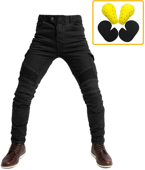 오토바이 라이딩진 바이크진 카고바지 슬림핏 팬츠, 02_카고바지(블랙)-기본보호대