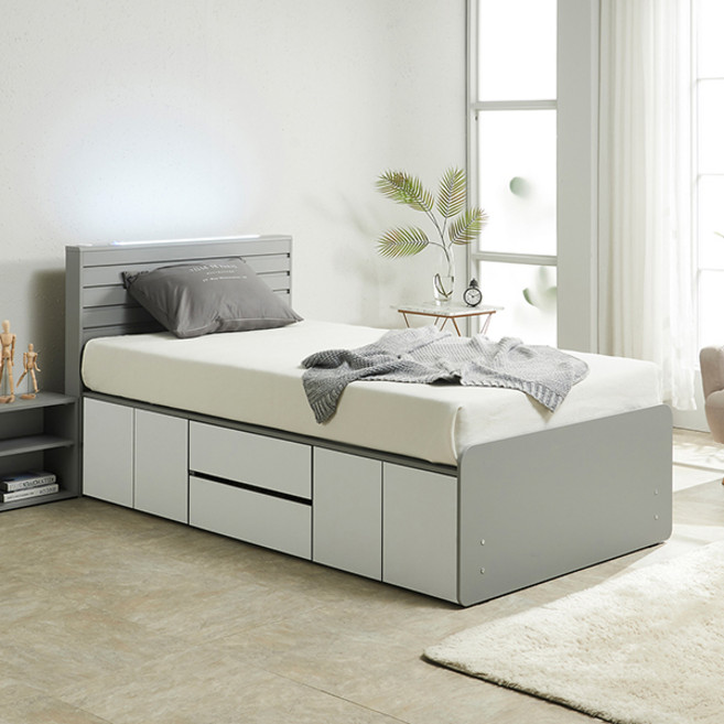 퍼즐 LED+USB형 침대 SS (서랍중앙1+도어2)+독립봉합 매트리스, 그레이화이트