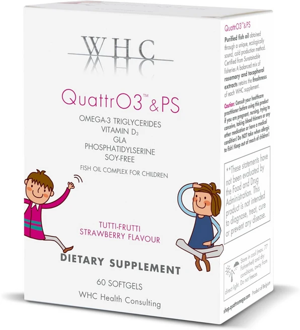 WHC QuattrO3 & PS 피쉬 오일 포 키즈 60소프트젤, 1개, 60정 - 쿠팡
