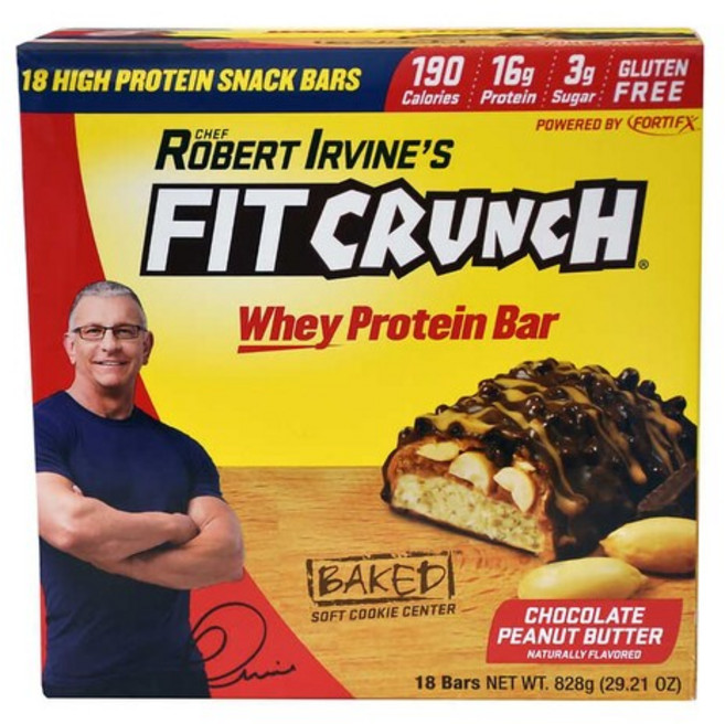 Fit Crunch 핏 크런치 로버트 어바인 웨이 프로틴 바 초콜릿 피넛 버터 46g x 18바 유청 단백질