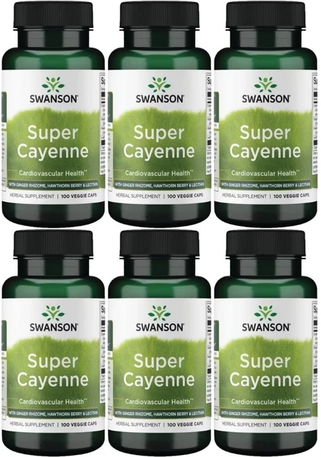 스완슨 슈퍼 카이엔 고추, 6팩, 100정 - 쿠팡