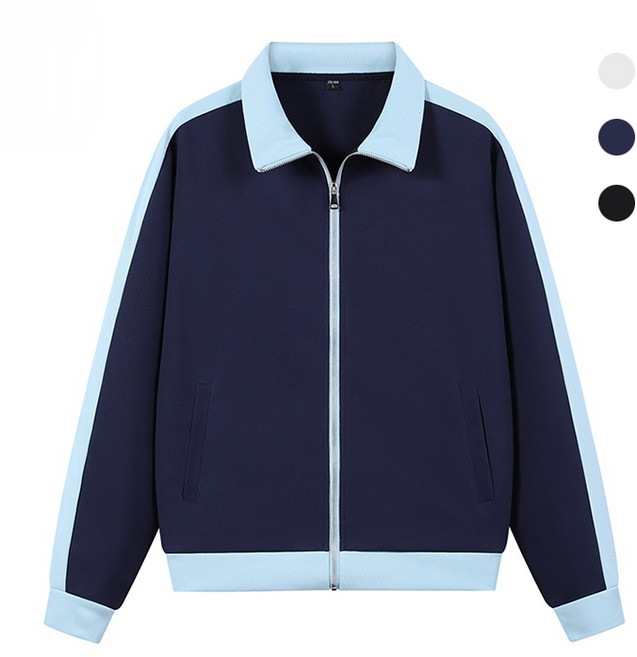 에쥬아 배색 카라넥 집업 캐주얼 운동복 긴팔자켓